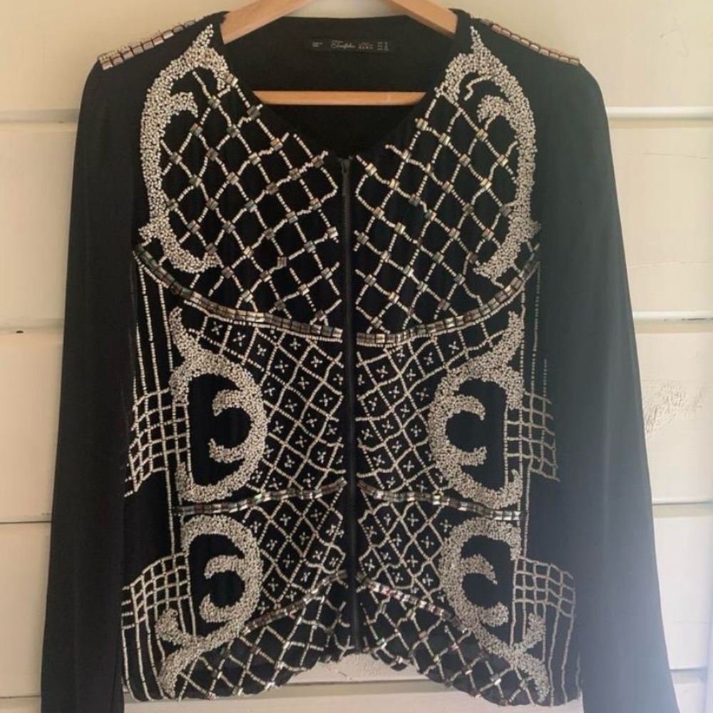 Zara Black beaded embroidered Jacket with Silver Details